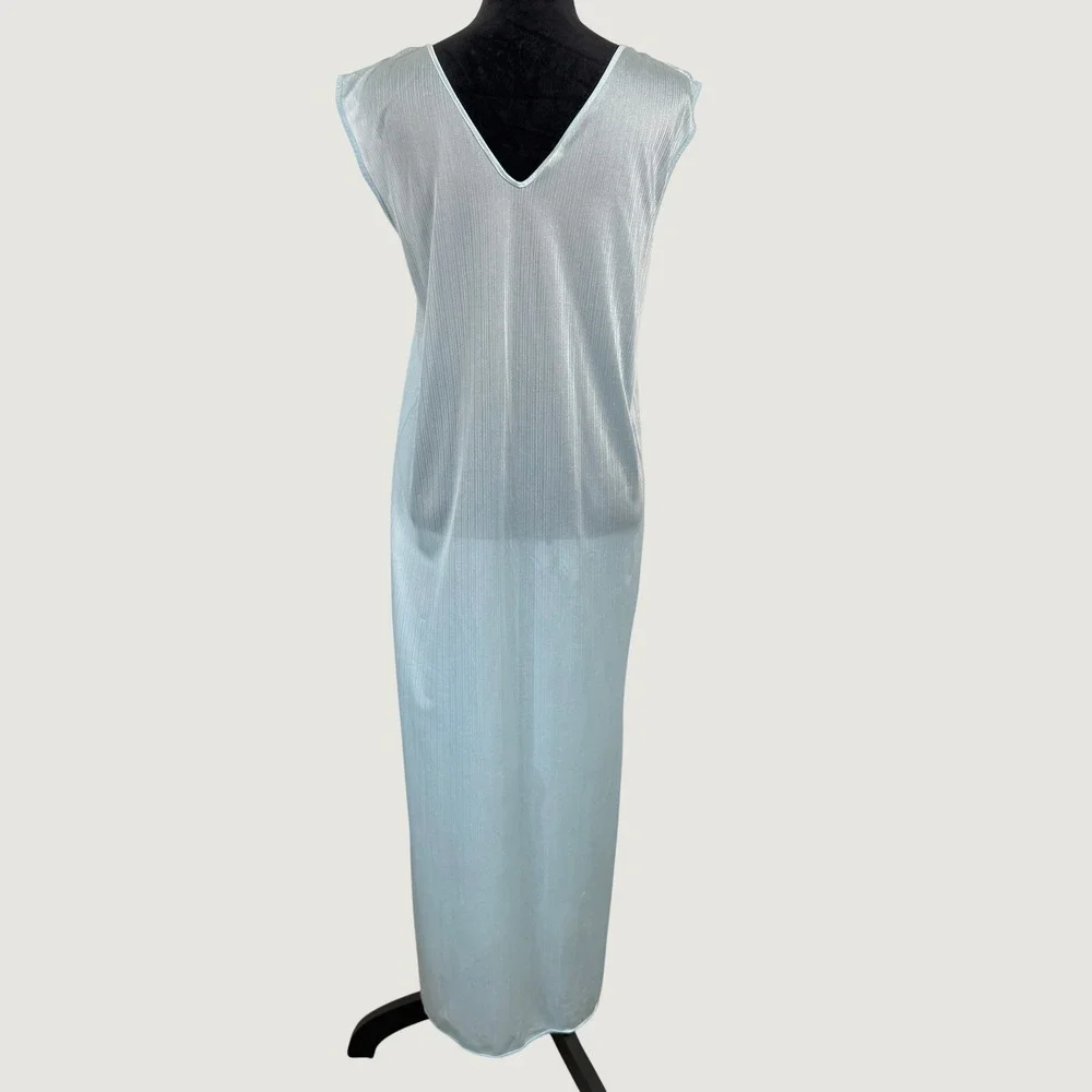 Vintage Nylon Peignoir Set Nightgown Robe Womens Medium Blue Lace Trim Ethereal